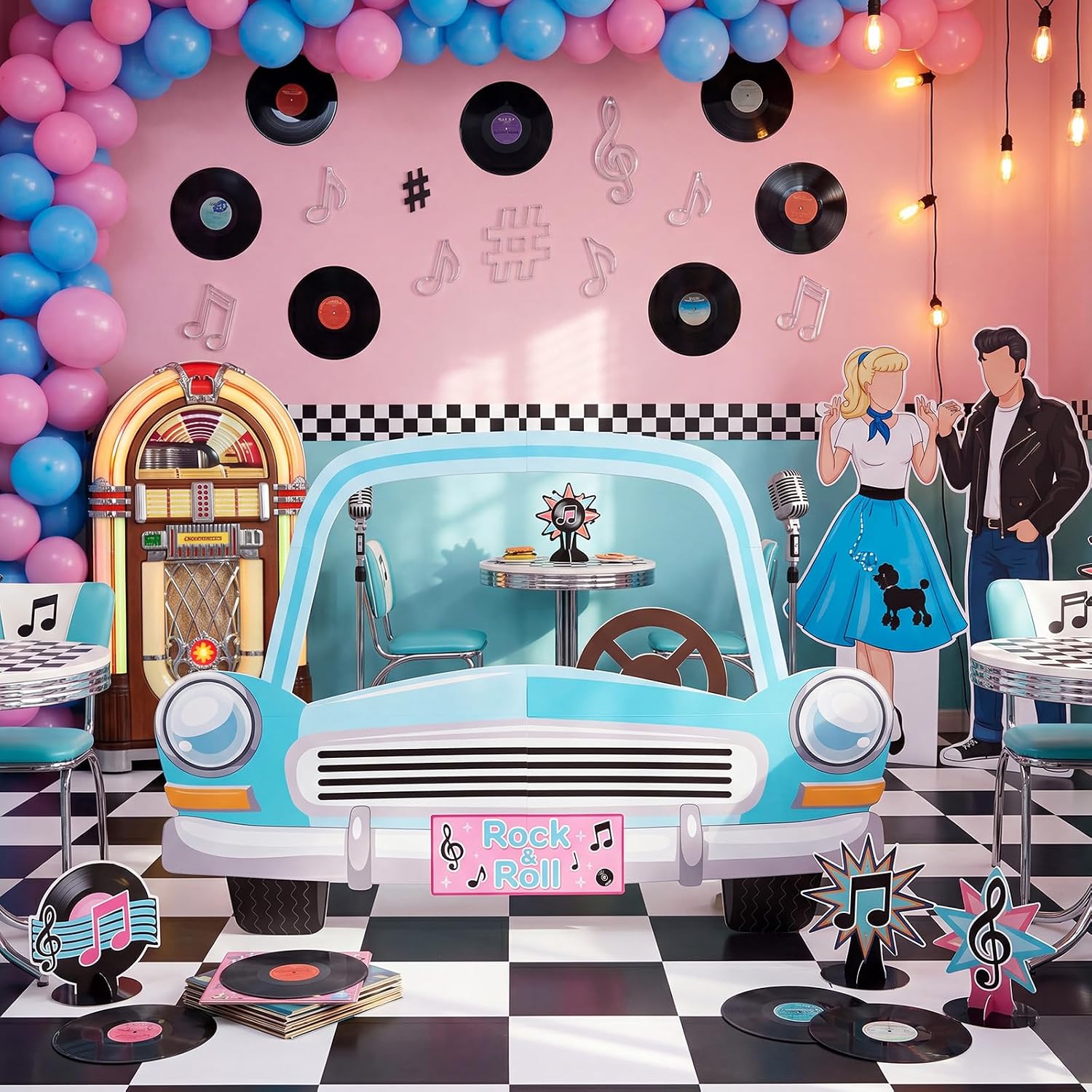 Soulchen Large Havana Night Party Decor 50s Retro Car Photo Booth Prop,Blue
