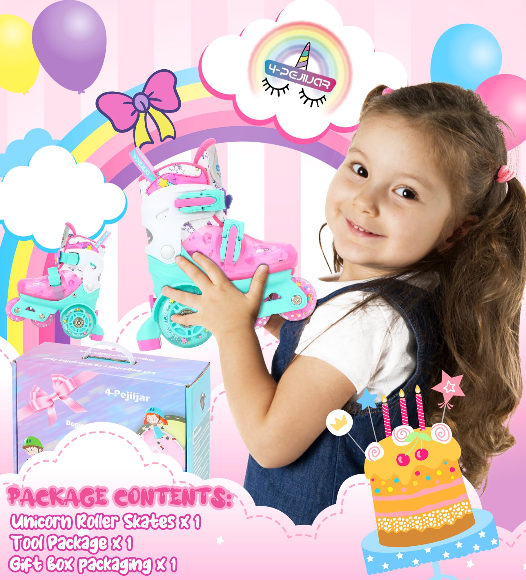 Patins à roulettes Licorne Dinosaure Sirène Patins Ajustable Roller 3 Roues Enfant avec Roues Allumées pour Filles Garçons Débutants Cadeau Noël d'anniversaire