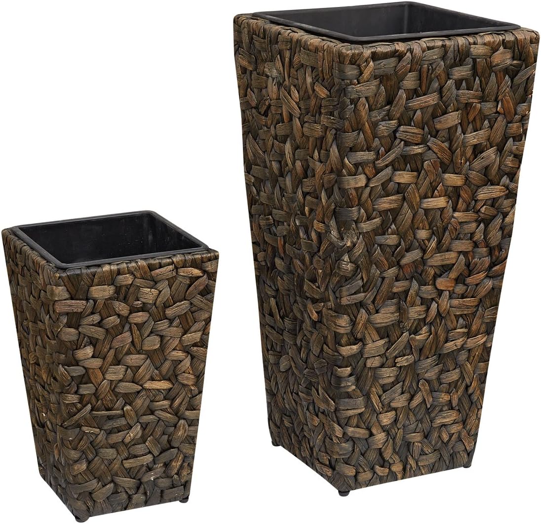 Gartenfreude 4001-1003-001 38 x 38 x 77 cm/28 x 28 x 43 cm Planter with Water Hyacinth Plastic Insert - Brown (Set of 2)