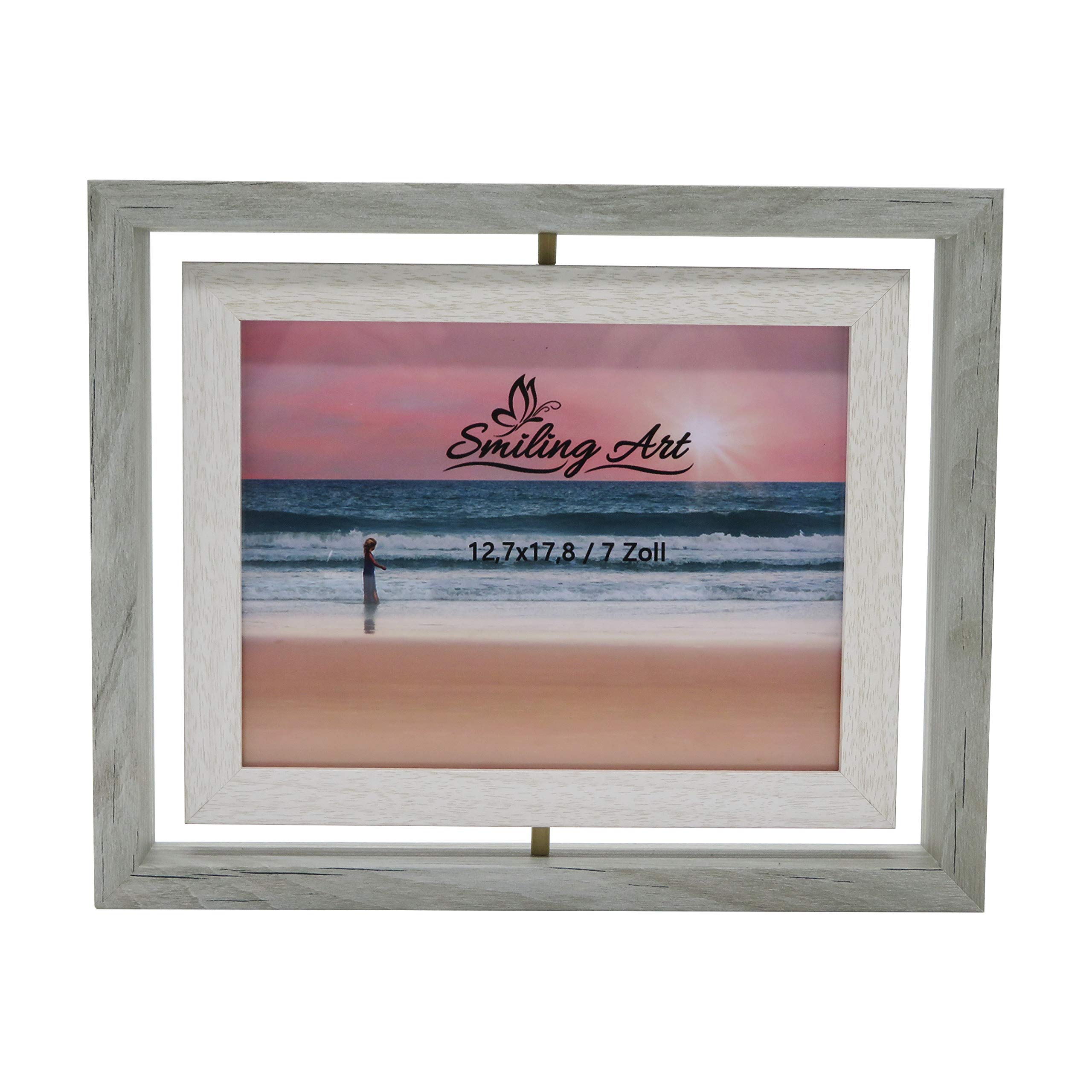 Smiling Art Grey Creative Double Frame Wooden Picture Frames For Multiple Pictures With Glass 13X18 Cm Rotatable