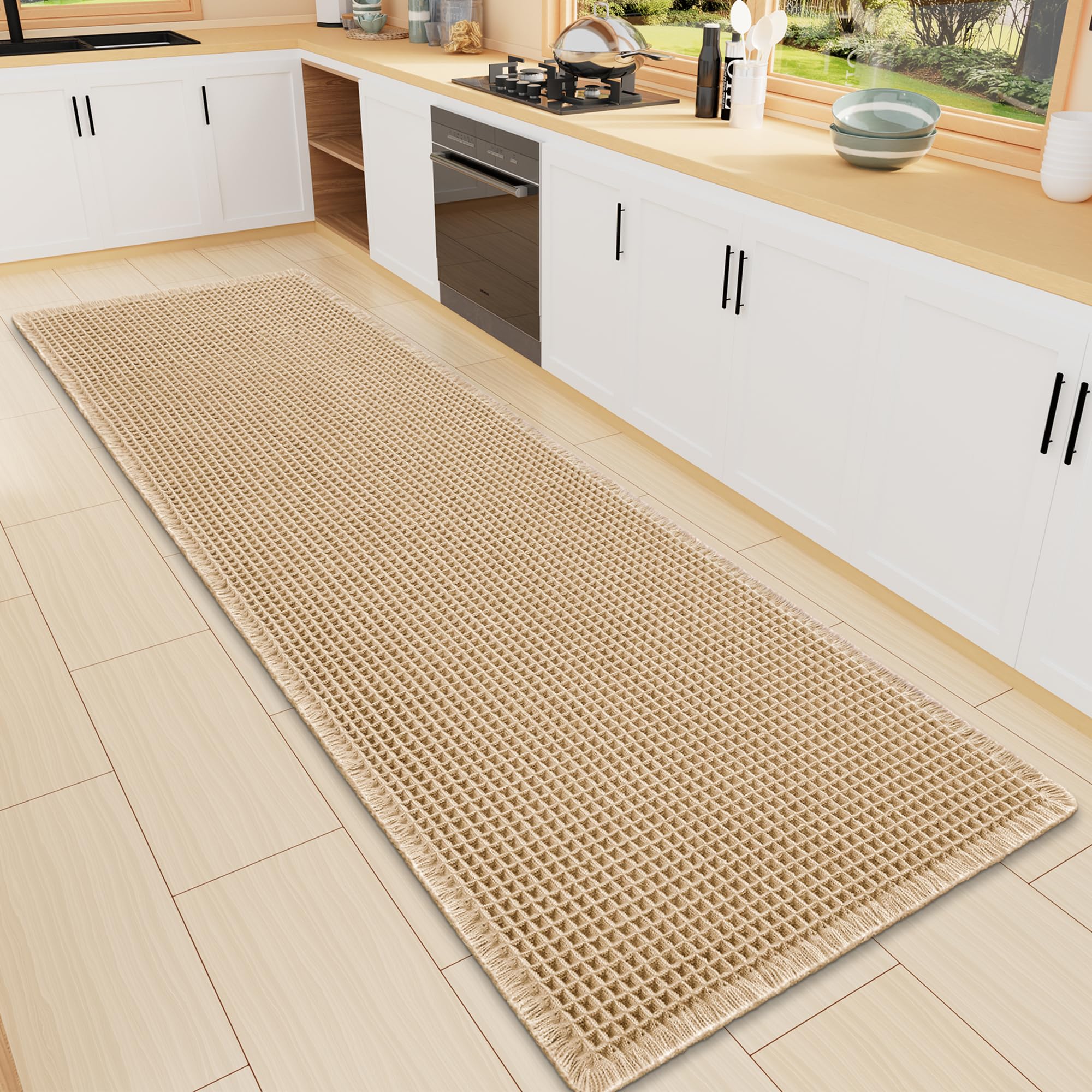 Smiry Waffle Bath Mat 60X16, Extra Soft Absorbent Bathroom Rugs, Brown