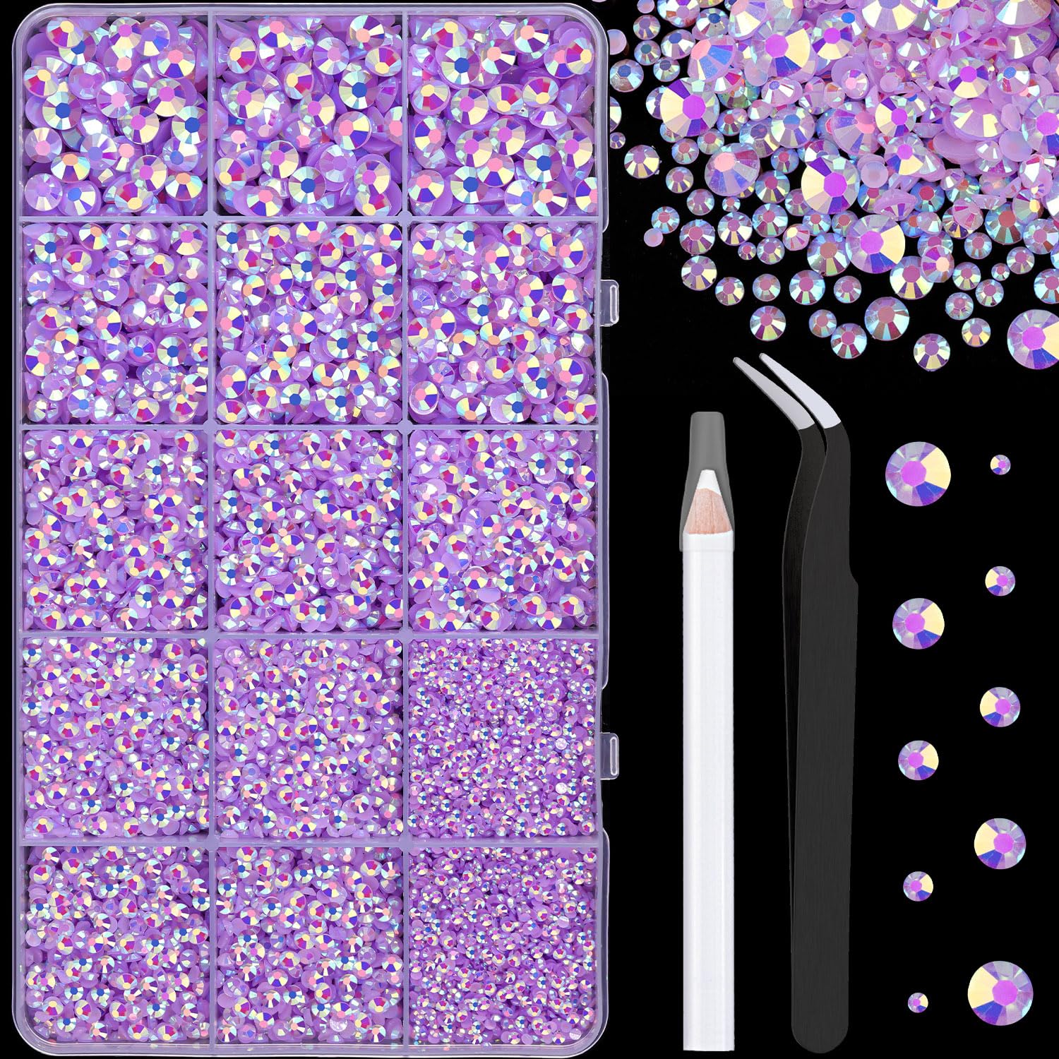 TINKRSTUFF 16000pcs 2-6mm Lavender Purple AB Resin Round Rhinestones for Crafts