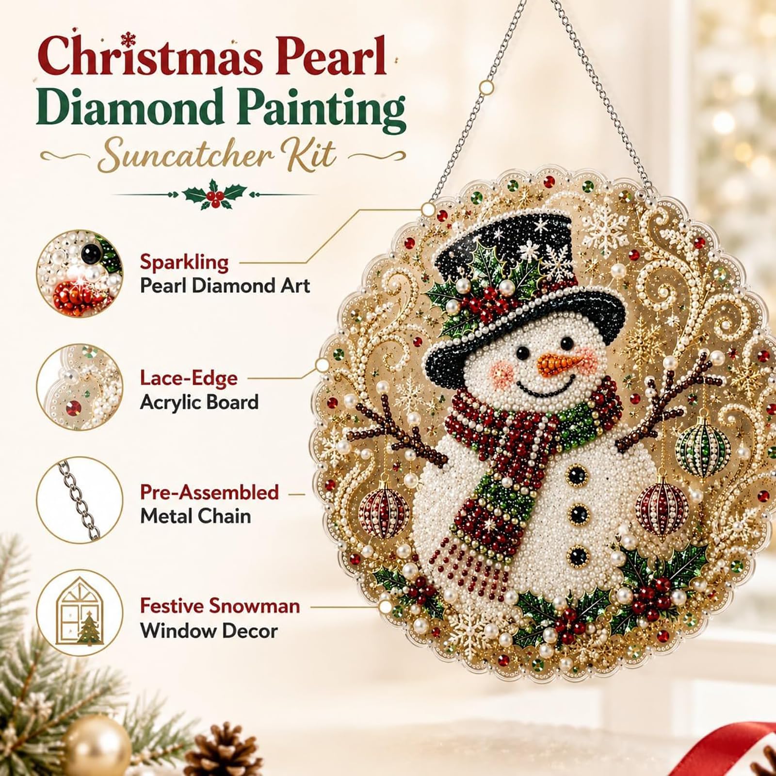 Diamond Painting Natale 4 Pezzi, Kit Pearl Art per Adulti