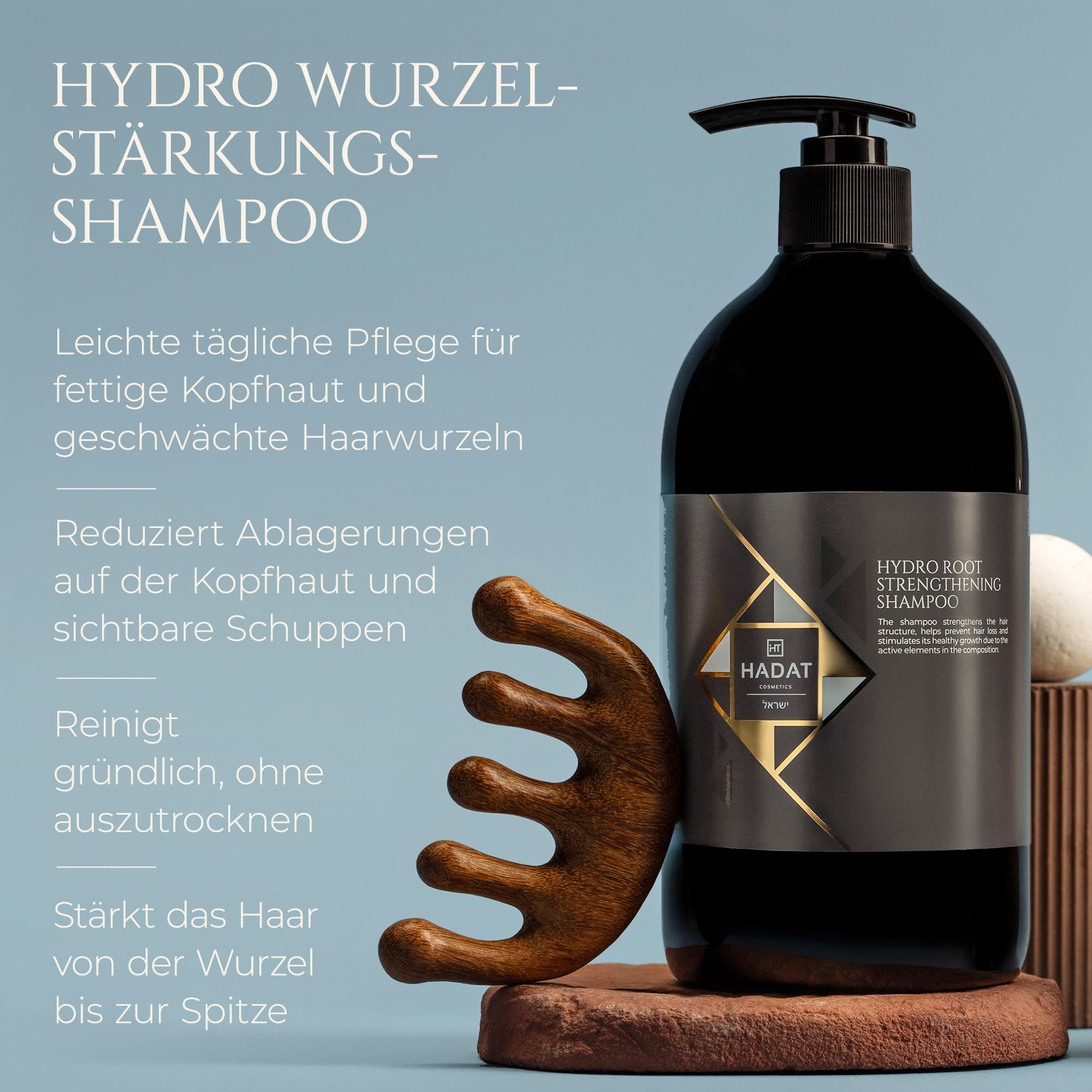 HADAT Root Strengthening Shampoo Haarwachstum Rosmarin Klärendes Anti-Schuppen Shampoo für fettige Kopfhaut Feuchtigkeit & Stärkung für Damen und Herren Made in Israel (800 ml)