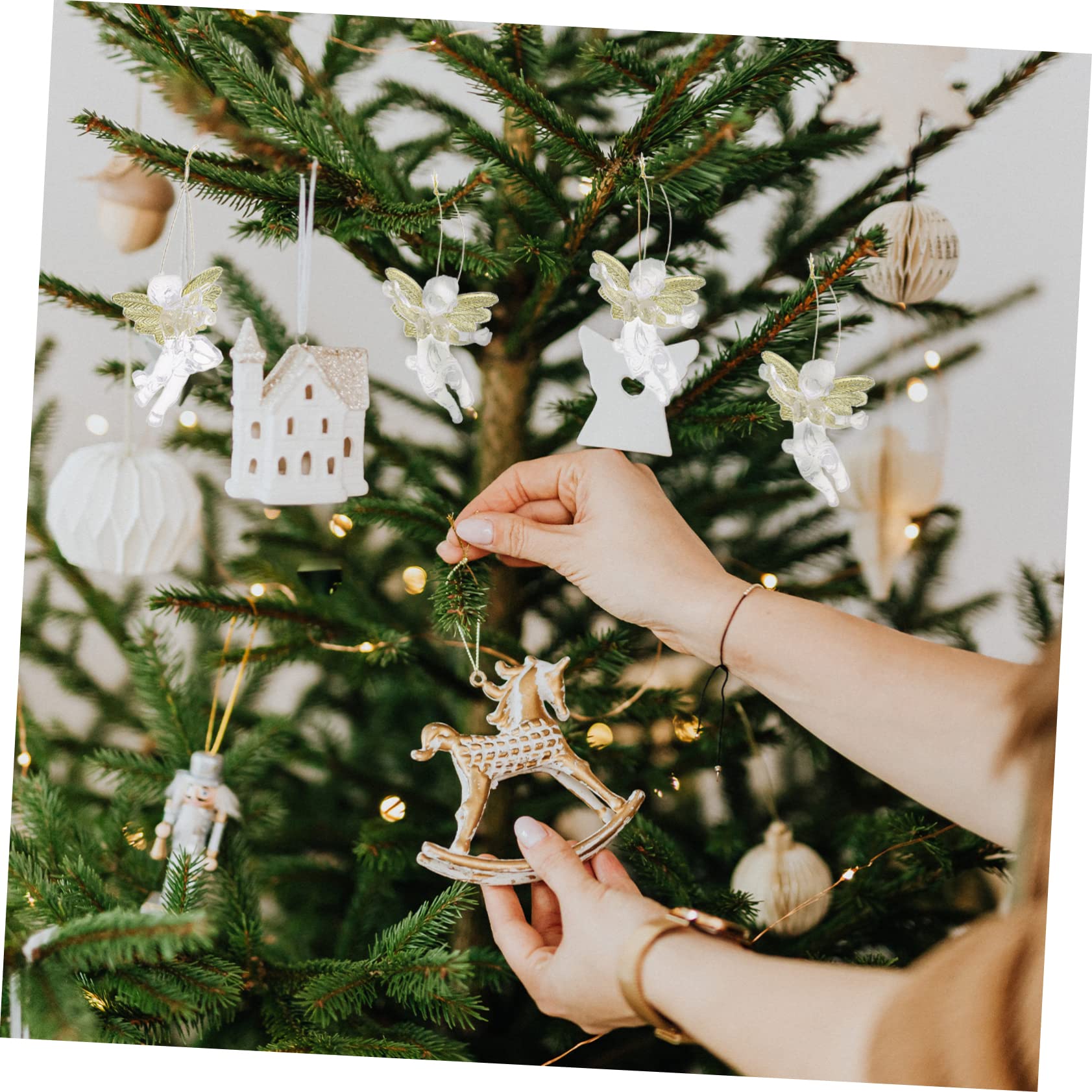 PRETYZOOM 84 Piezas Colgante De Ángel Transparente Colgantes Colgantes De Árbol De Navidad Claro con Alas Decoraciones Colgantes De Campanas De Navidad Estatua Clara El Plastico
