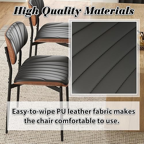 Miniatura 5 de Bentwood - Juego de 2 sillas de comedor modernas de piel sintética con patas de metal, sillas de cocina tapizadas de mediados de siglo con respaldo