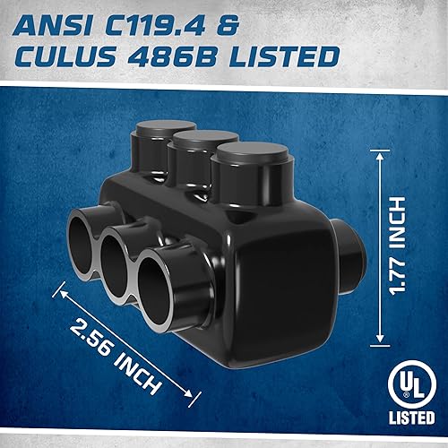 Miniatura 10 de OHLECTRIC Conector aislado negro, entrada lateral doble, 3 puertos, rango de cable de 30-6 pulgadas, tornillo hexagonal 732, prellenado con