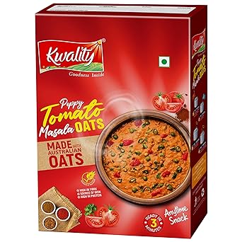 Kwality Peppy Tomato Masala Oats 400g | Healthy Breakfast | High Fiber & Protein | Ready-to-Cook | Spicy Flavor - image, photos