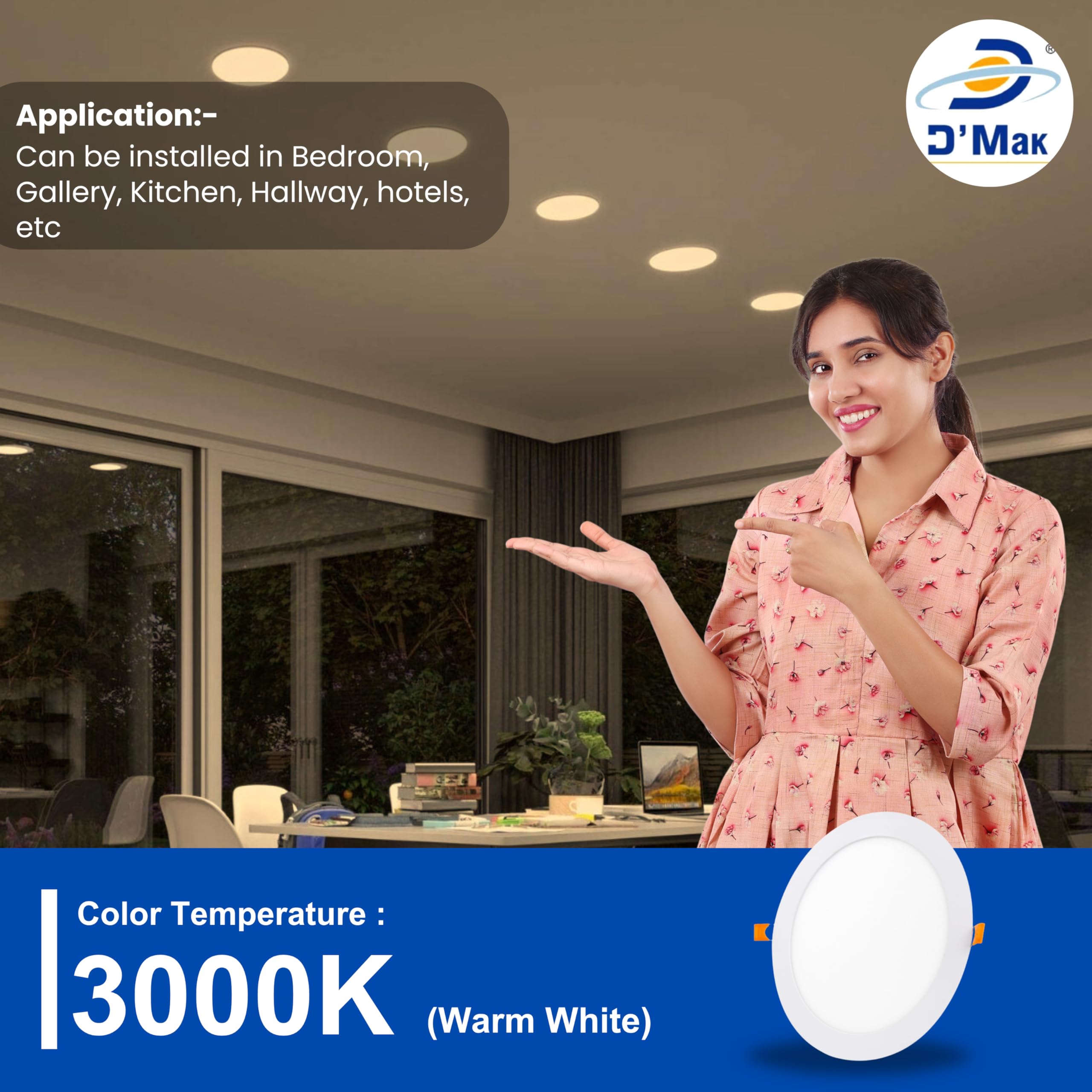 D'Mak 12 Watt LED Round False Ceiling/Recessed Panel Light for POP (Warm White, Yellow) 4