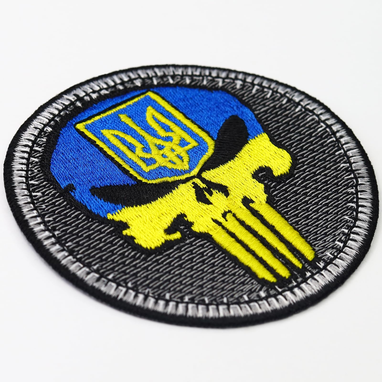 Naszywka Biker Patches Ukraine Biker Punisher Patch do naprasowania/naszywania | Aplikacja na wszystkie materiały | flaga Ukrainy akcesoria do naprasowywania | 75 x 75 mm