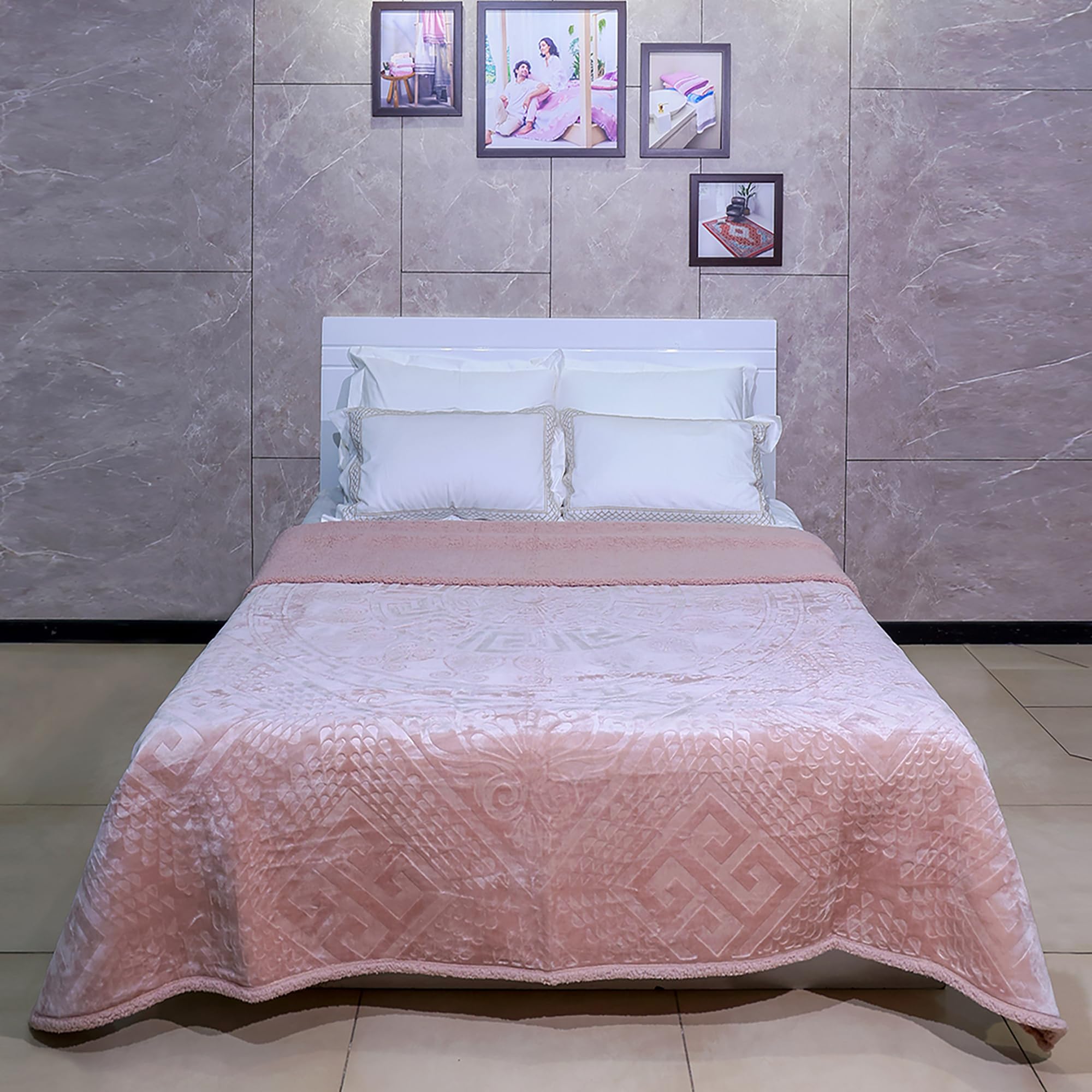 Raymond Home Embossed Mink Blanket with Sherpa Double Bed |3.3 kg Blanket(200cm x 240cm)|Ultrasoft Double Ply Blanket for Winter- Pink-image-37