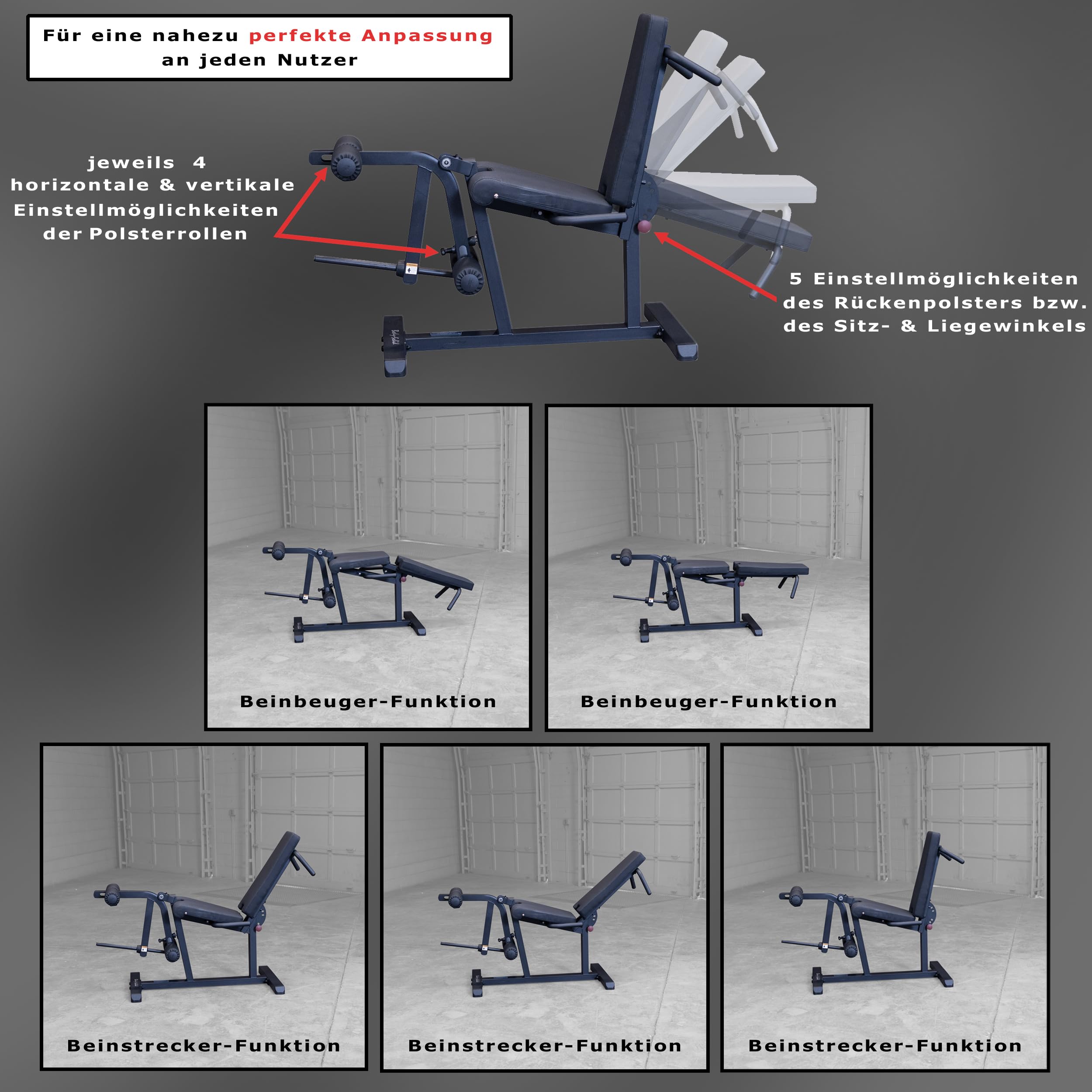 Body-Solid GLCE-365B Beintrainer | Beinstrecker & Beinbeuger | Seated Leg Extension & Supine Curl | Beinstrecker sitzend | Beinbeuger auf dem Bauch liegend | Black-Edition