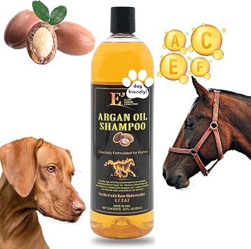 E3 Argan Oil Shampoo - Luxurious Pet Grooming Solution for Nourished & Rejuvenated Coat - Enriched with Hydrating Argan Oil for Lustrous Shine - Ideal for Horses - Deep Conditioning, Brown