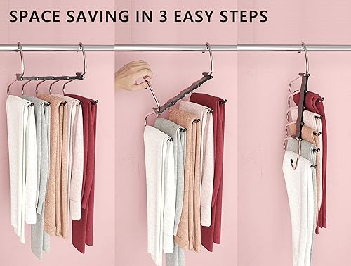 Miniatura 5 de SUOCO Paquete de 2 perchas para pantalones que ahorran espacio, estante multifuncional para pantalones, organizadores de armario y almacenamiento