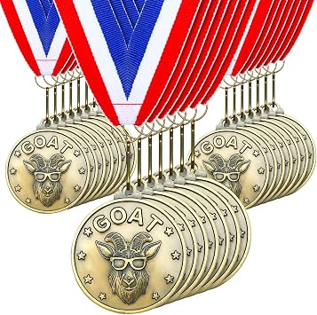 Remuuly 30pcs Greatest of All Time Medals 3D Goat Medal Award Gold Champions Medal Gift with Neck Ribbon Football MVP Trophy Pendant Tournament League Champions Winner
