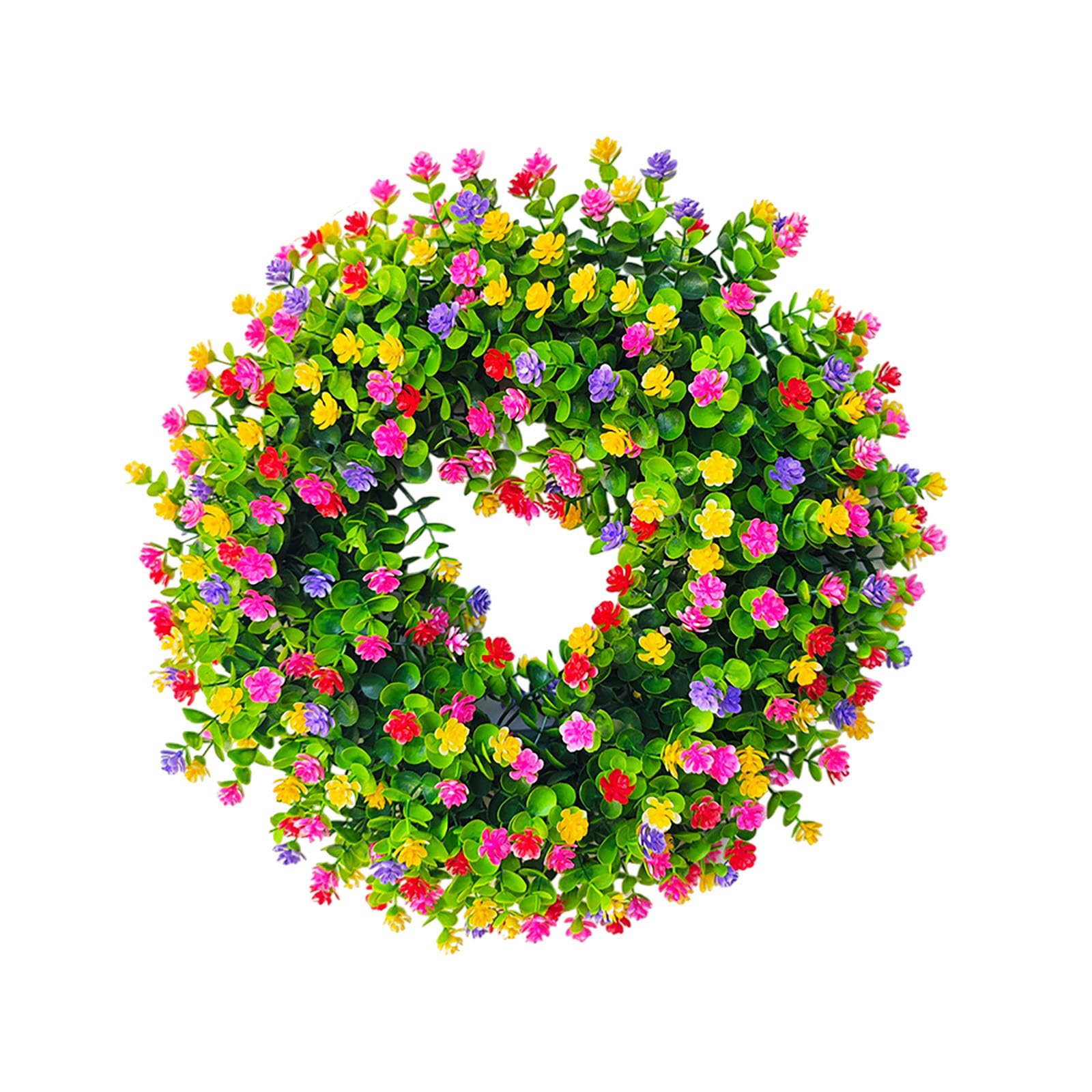 Spring Wreaths for Front Door Artificial Flower Wreath Colorful Floral Eucalyptus Wreath for Front Door Spring Summer Wreath Spring Decor for Window Wall Wedding Farmhouse Cottage Party (21inch)