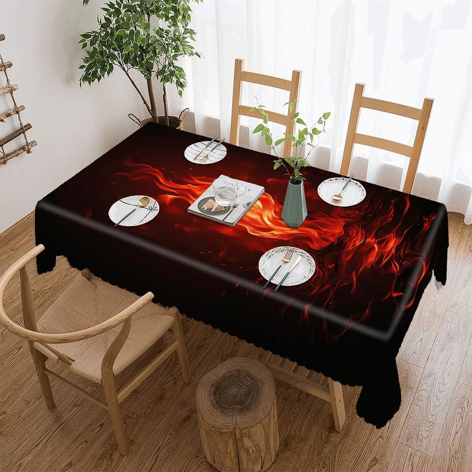 FekiLoot Red Flame Tablecloths for Rectangle Tables Wipeable Spillproof Polyester Table Cloth Wrinkle Free Farmhouse Dining Tables Cover Elegant Vintage Decor Tablecover