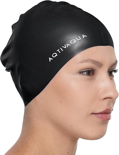 Miniatura 4 de AqtivAqua Gorro de natación de silicona impermeable  Cómodo gorro de natación para mujeres, hombres, adultos y niños