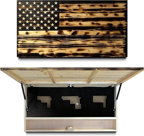 Miniatura 10 de Caja fuerte grande con la bandera estadounidense para armas – Acceso rápido oculto para rifles, escopetas y pistolas – Muebles de ocultación de Rojo