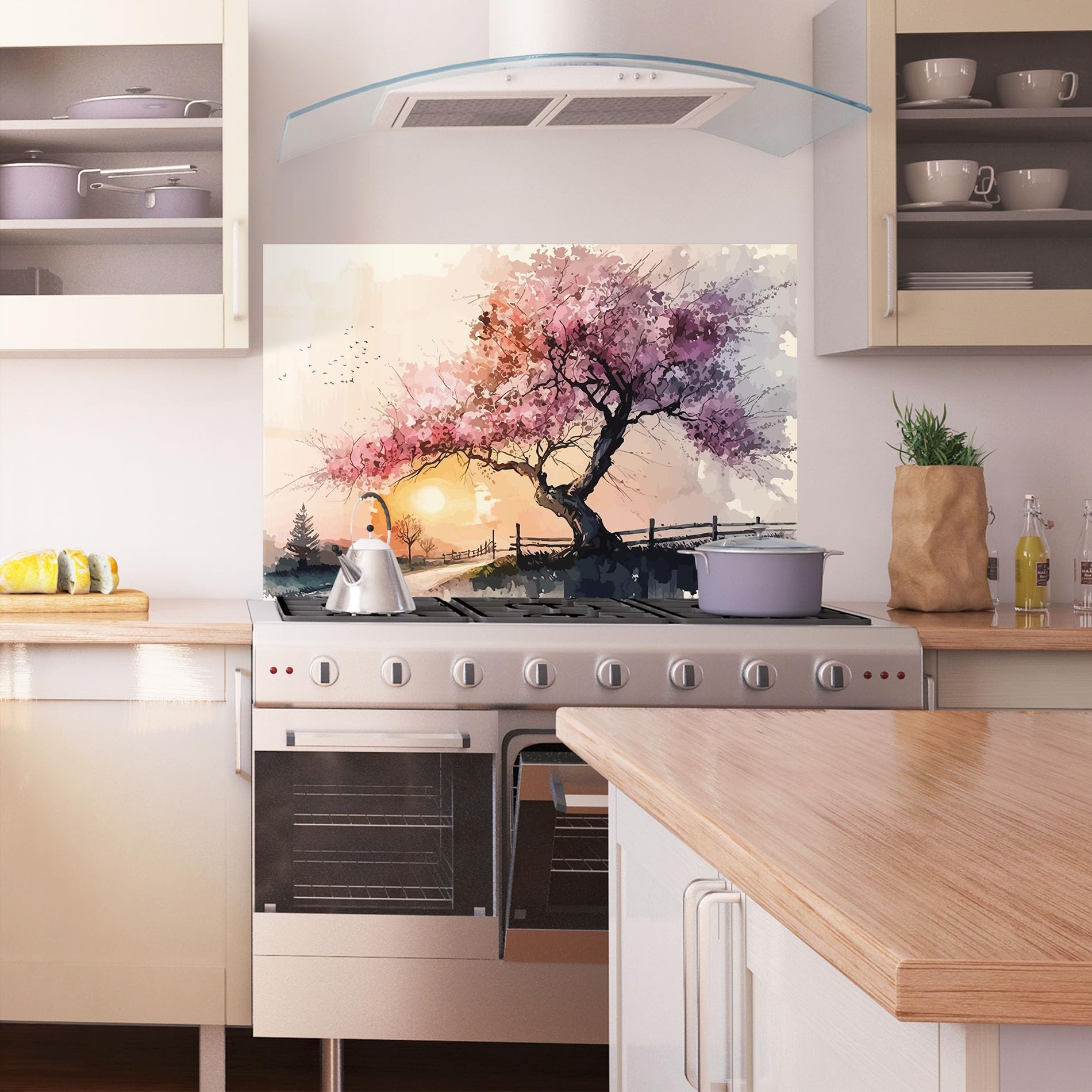 ARTHUB® Crédence de Cuisine en Verre 70x100 cm, Sunset Spring | Protection Contre Les éclaboussures, Revêtement Mural en Carreaux, Plaque en Verre, Verre trempé, Paysages, Printemps