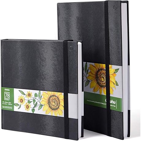 OHUHU Art Sketchbook 2-Pack (8.3"x8.3" & 8.3"x11.7") 156 Pages Hardcover Sketching Books