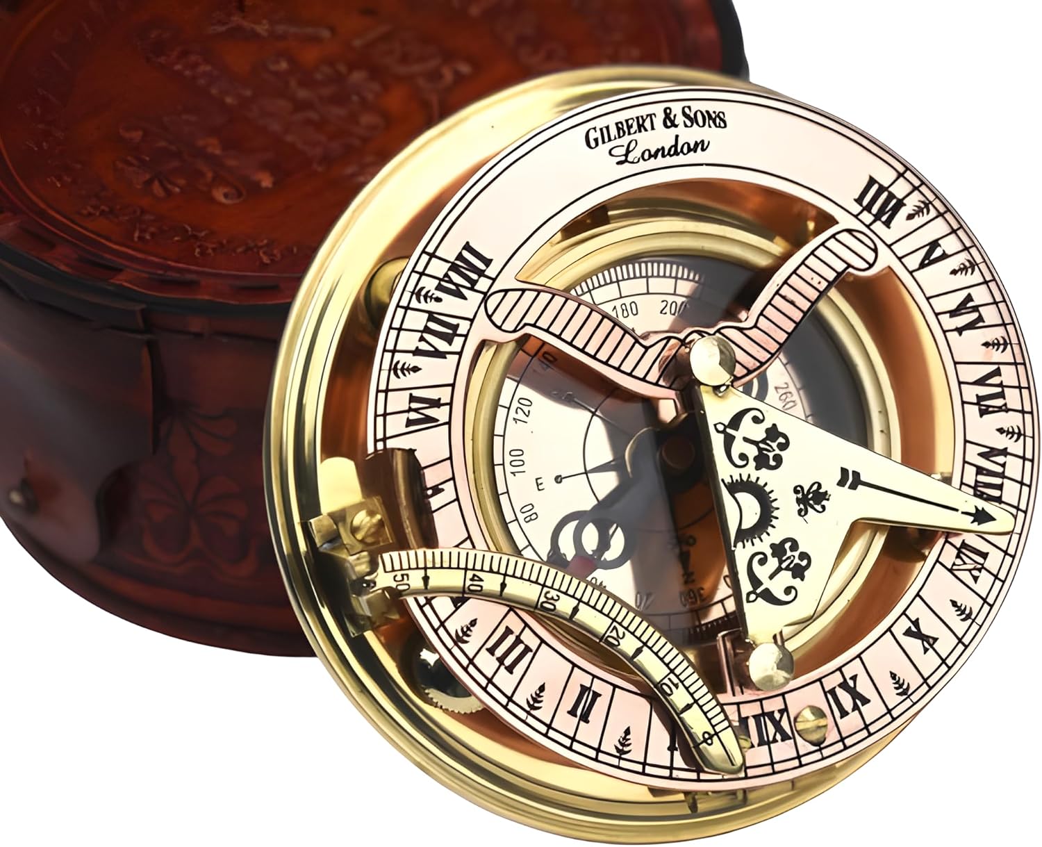 Vintage Brass & Copper Sundial Compass, Sundial Clock in Box Gift Sun Clock Ship Antique Replica Watch.