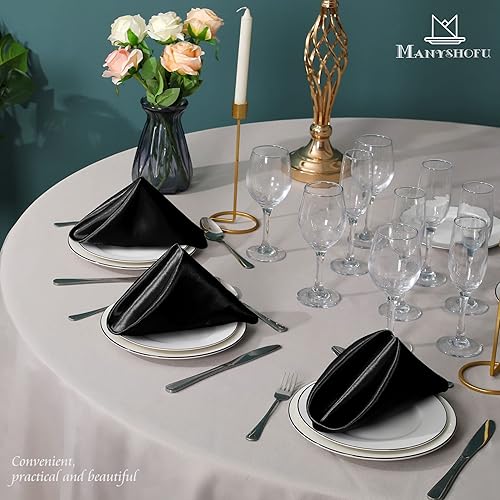 Miniatura 7 de Manyshofu Juego de 60 servilletas de satén negro de 20 x 20 pulgadas, servilletas cuadradas de tela de satén, elegantes y reutilizables para bodas,