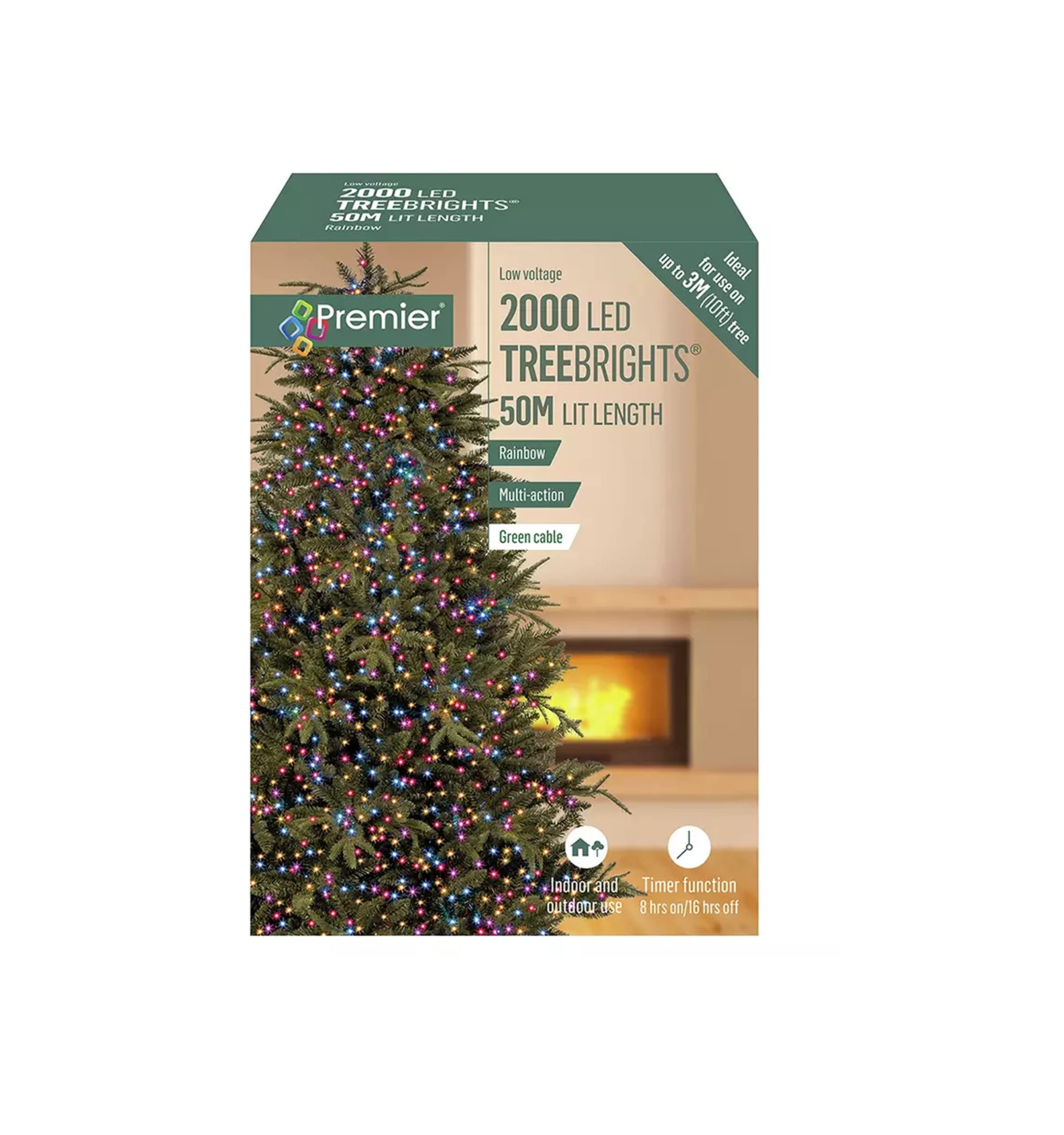 Premier 2000 LED Multi-Action TreeBrights Christmas Tree Lights Timer - RAINBOW