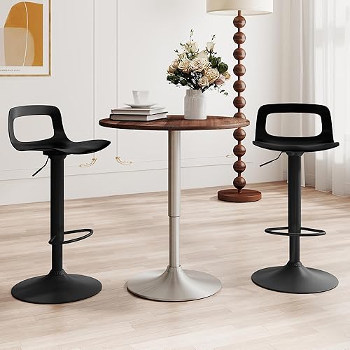 thksbought Juego de 2 taburetes de bar, taburetes de bar giratorios de plástico ajustables, taburetes modernos con respaldo abierto y reposapiés,
