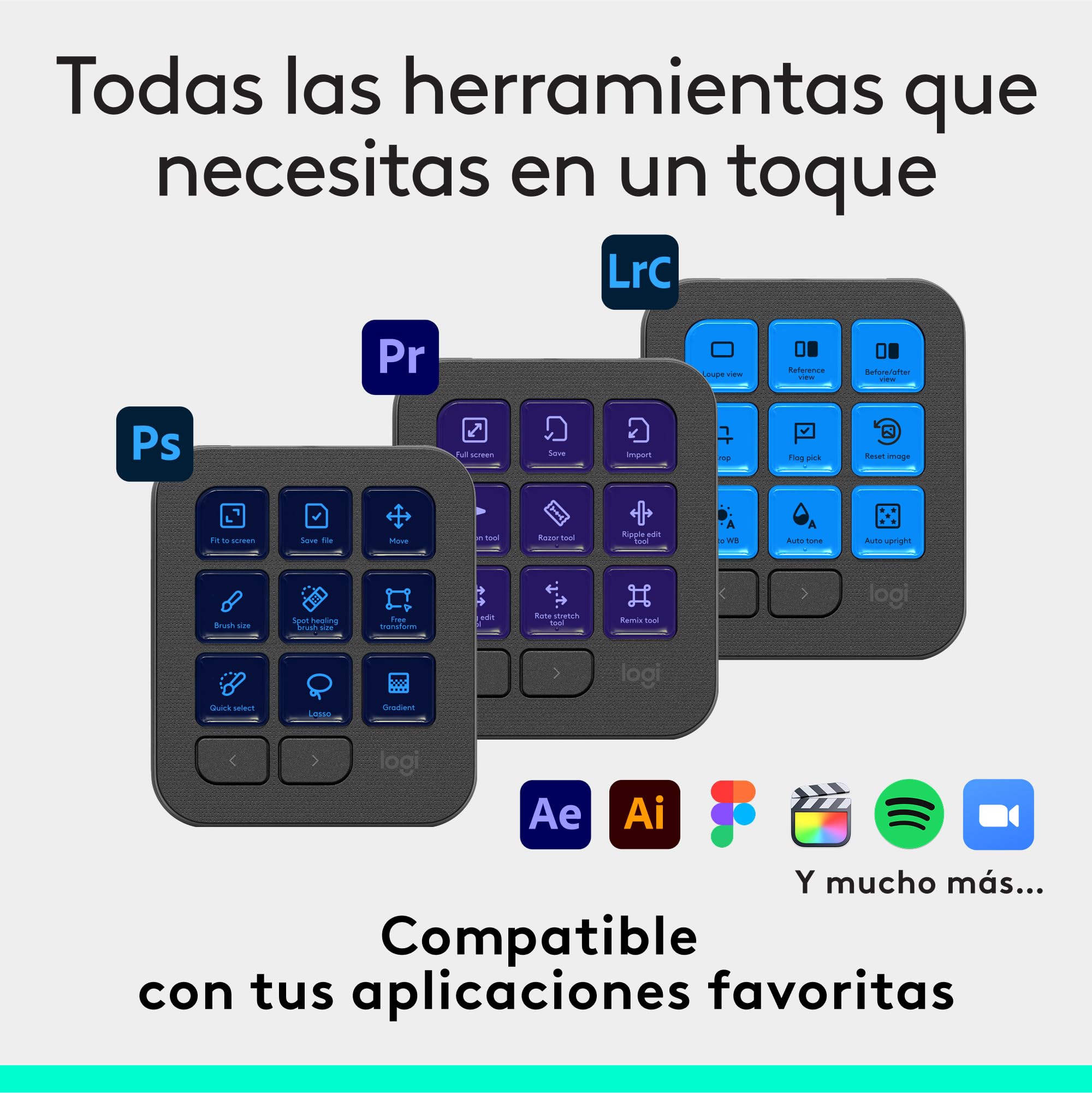 Logitech MX Creative Console, keypad programable | 9 teclas LCD, dial control, diseño gráfico, edición vídeo, fotografía, compatible Adobe, Zoom, Spotify - Grafito
