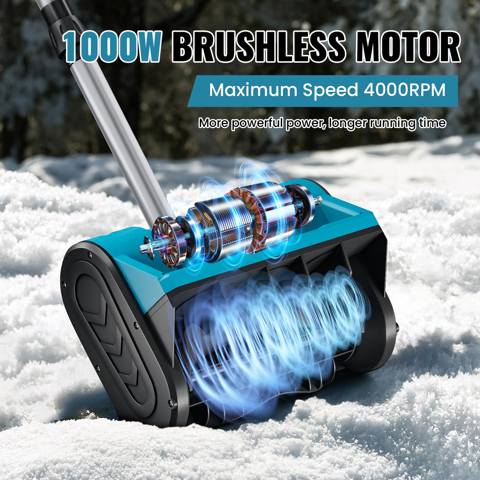 Akku Schneefräse 21V, Handgeführte Schneefräse Mit Zwei Batterien, Bürstenloser Motor, Wurfweite 10M, Arbeitshöhe 20CM, Arbeitsbreite 30CM, 30° Schneewurfwinkel, kehrmaschine Akku für Gehwege, Hof