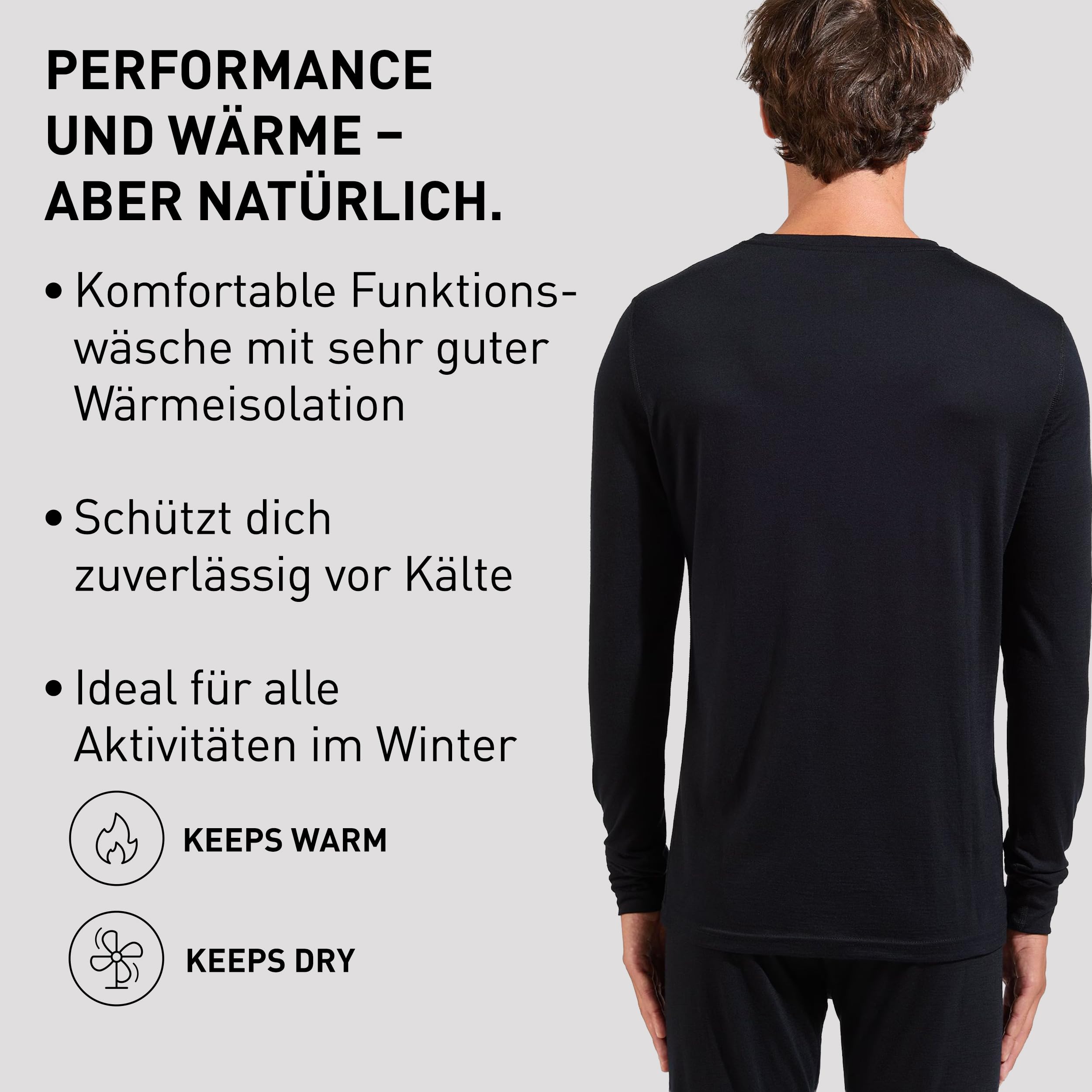 Odlo Thermounterwäsche Herren Merino 200 | Merino Unterwäsche | Langarm Thermoshirt Langarm Thermoshirt mit Rundhals | Herren