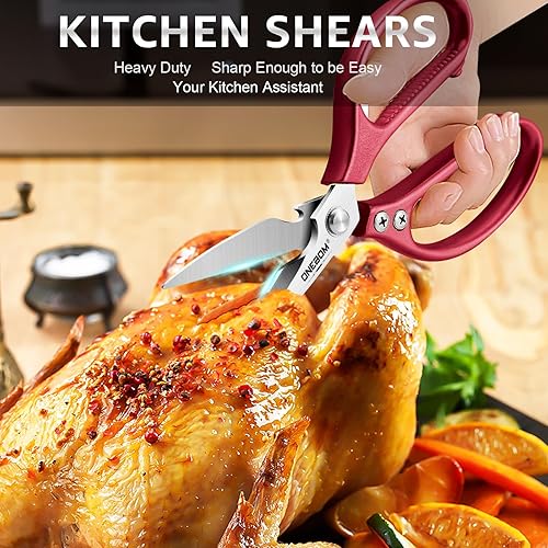 Miniatura 4 de ONEBOM - Tijeras de cocina, tijeras de cocina resistentes con hoja dentada para cortar carne, alimentos, pescado, aves de corral, accesorios de