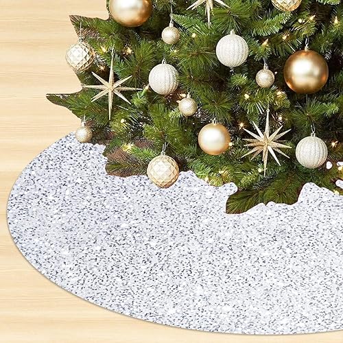 Falda blanca para árbol de Navidad de 46 pulgadas, falda de terciopelo para árbol de Navidad, lujosa falda de árbol de lentejuelas, decoraciones de
