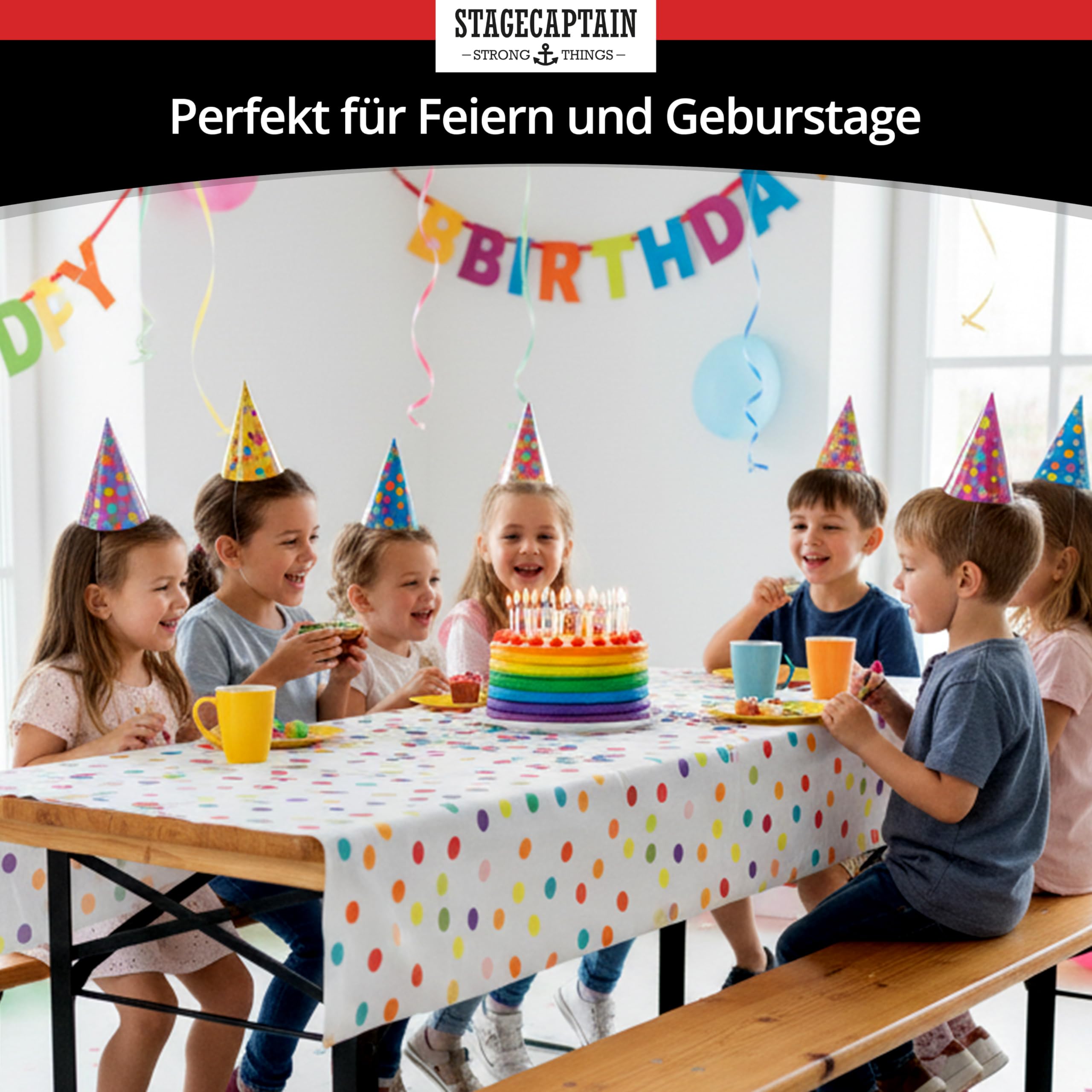 Stagecaptain BBK-110 Hirschgarten Bierzeltgarnitur für Kinder - Kurze Version mit 110 cm Länge - Klappbare Festzeltgarnitur 1x Tisch 2X Bank - Sitzgarnitur aus Holz - Innen & Außenbereich - Natur