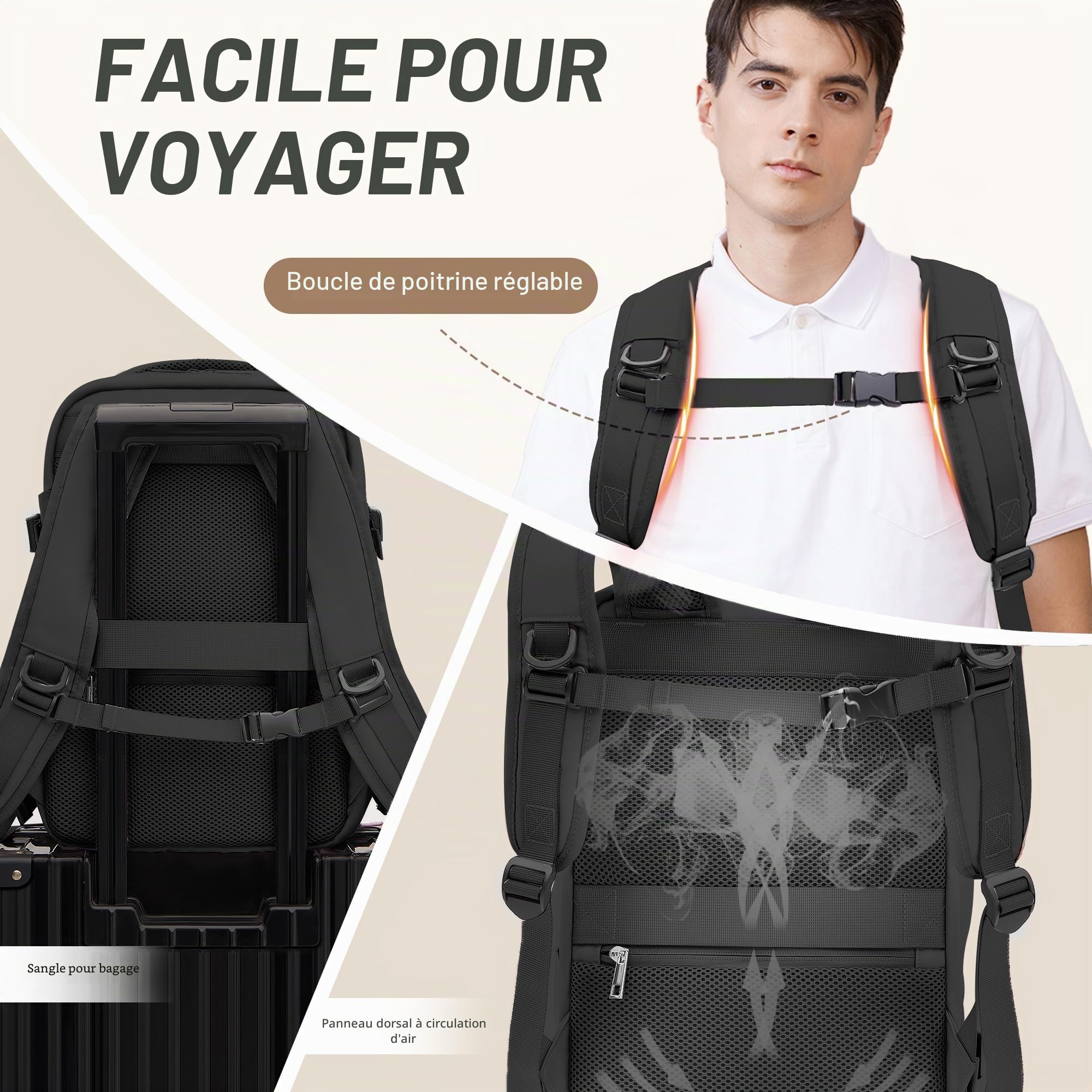 Baggage Cabine 40x30x20 pour Ryanair Sac à Dos Voyage Cabine Avion Bagage à Main Antivol Avion pour Easyjet Wizz Air Vueling Travel Backpack Femme Homme