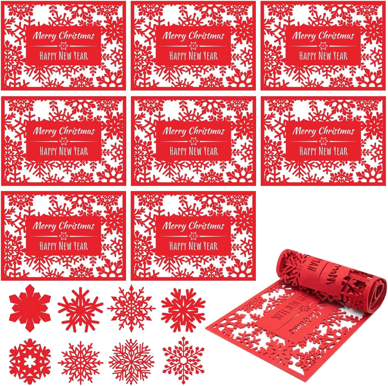 16Pcs Christmas Placemats Sets, Hollow Felt Table Placemats with