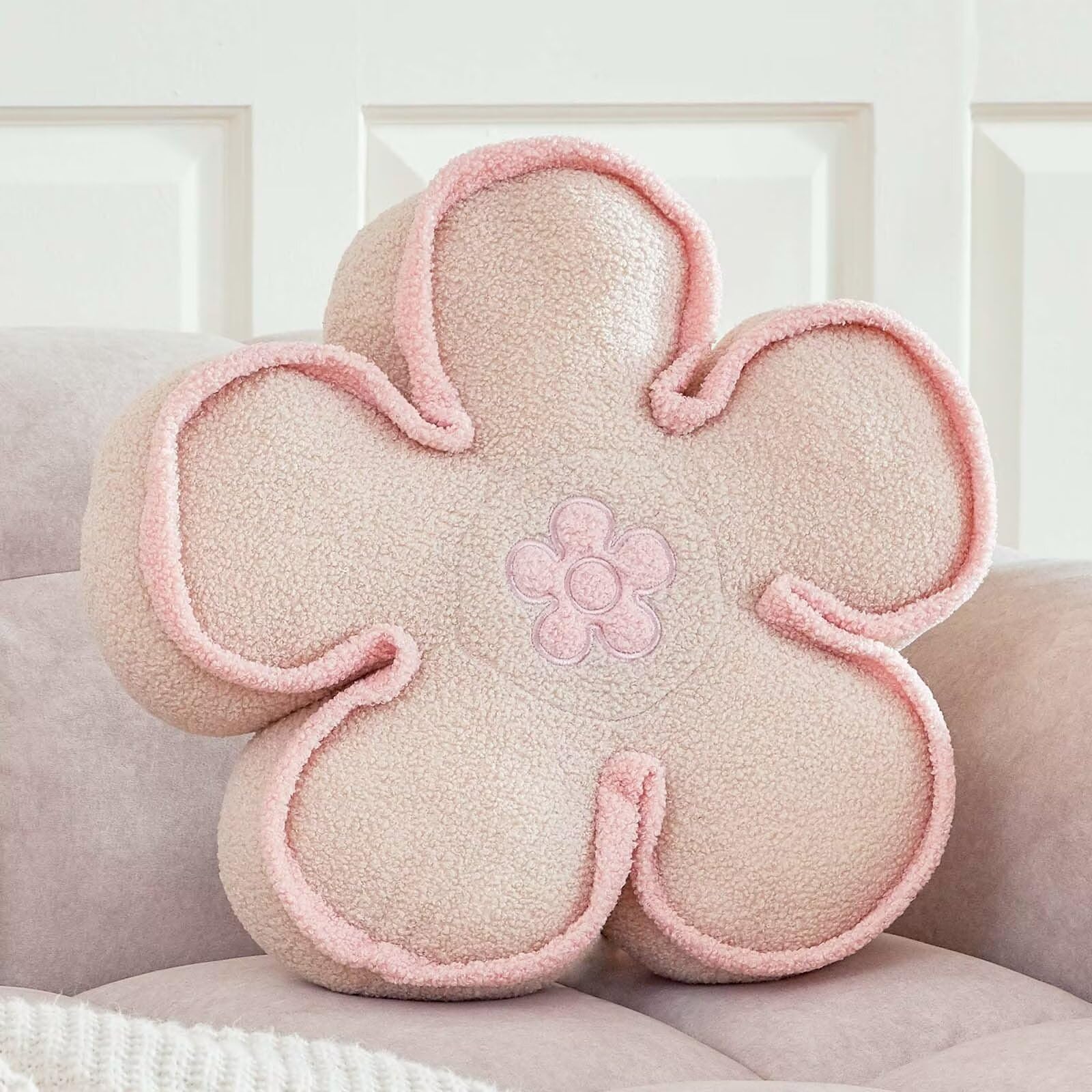 Kcvvcr Flower Pillow, Cute Flower Shaped Pillow Decorative Throw Pillow, Soft Flower Plush Floor Pillow Cushion for Room Decor Bed, Couch, Chair?Beige, 13.7 Inch?