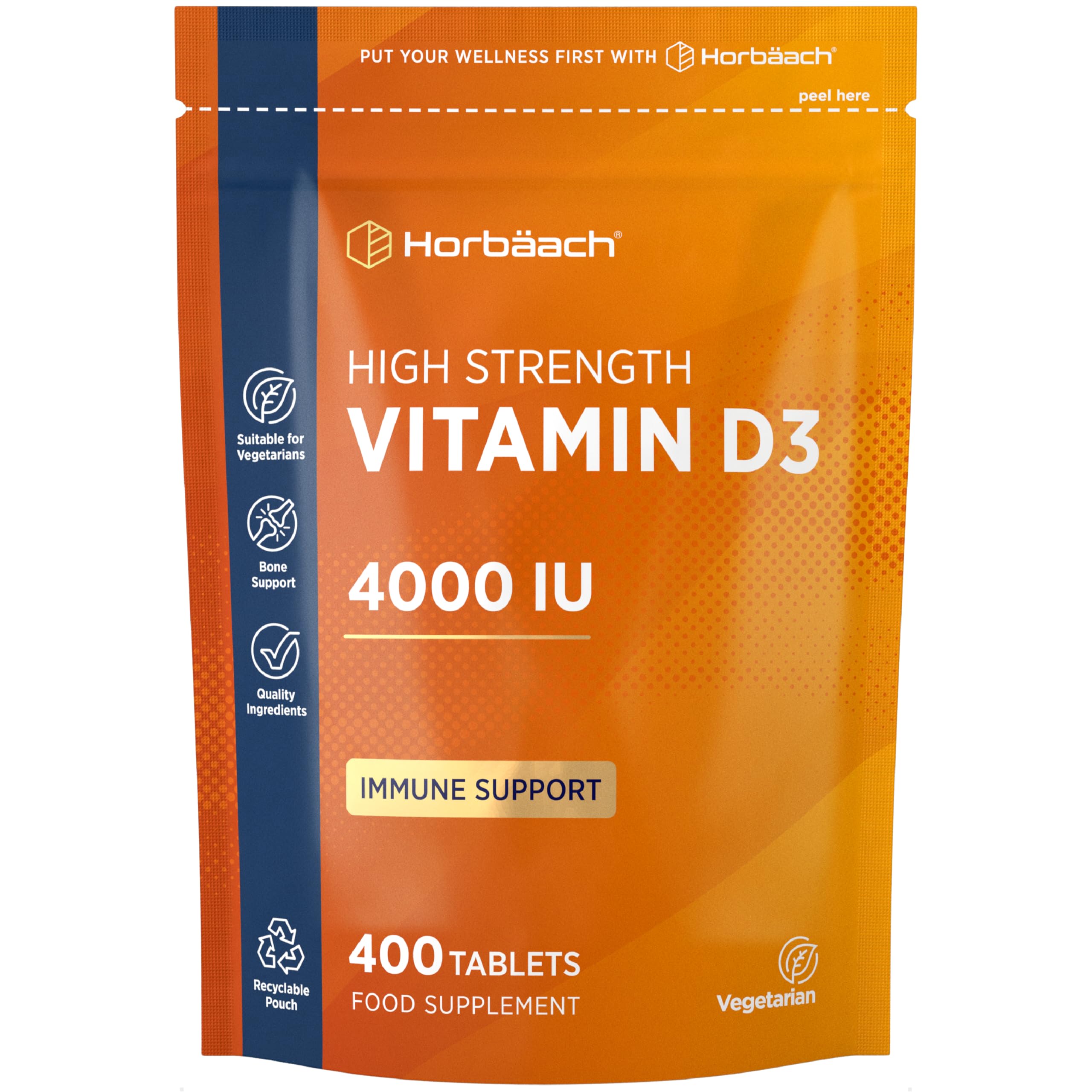 Vitamin D Tablets 4000IU | 400 Count | High Strength Vitamin D3 Supplement | Vegetarian | by Horbaach
