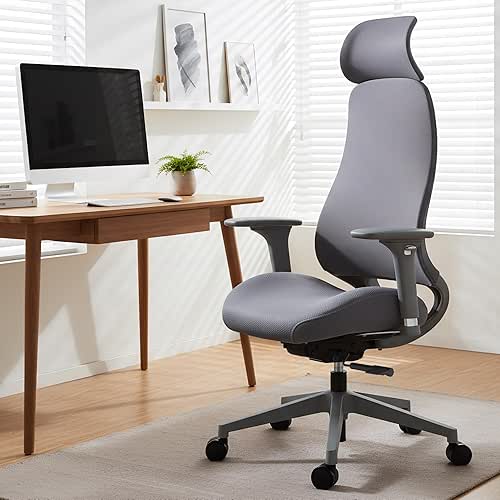 Ergonomic Mesh Office Chair with S-Shaped Backrest, 4D Adjustable Armrests,