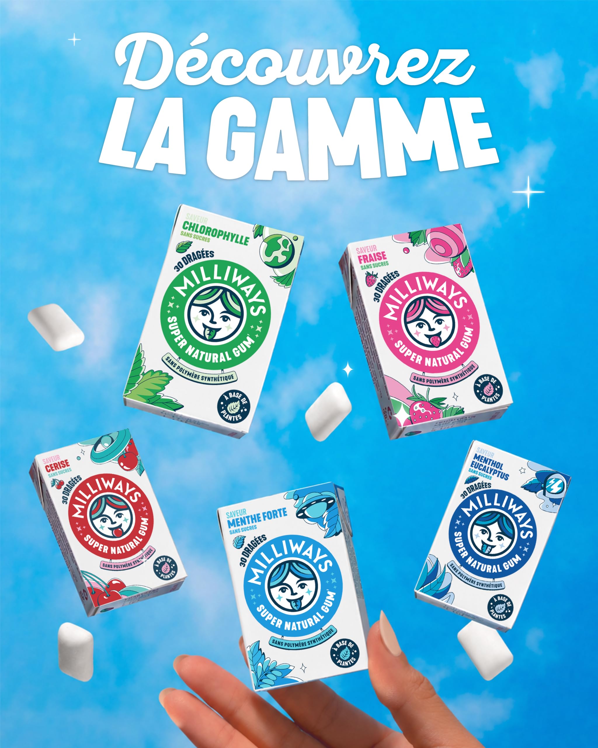 MILLIWAYS Chewing gum sans sucres à la cerise 10 boîtes 30 dragées 60g Xylitol
