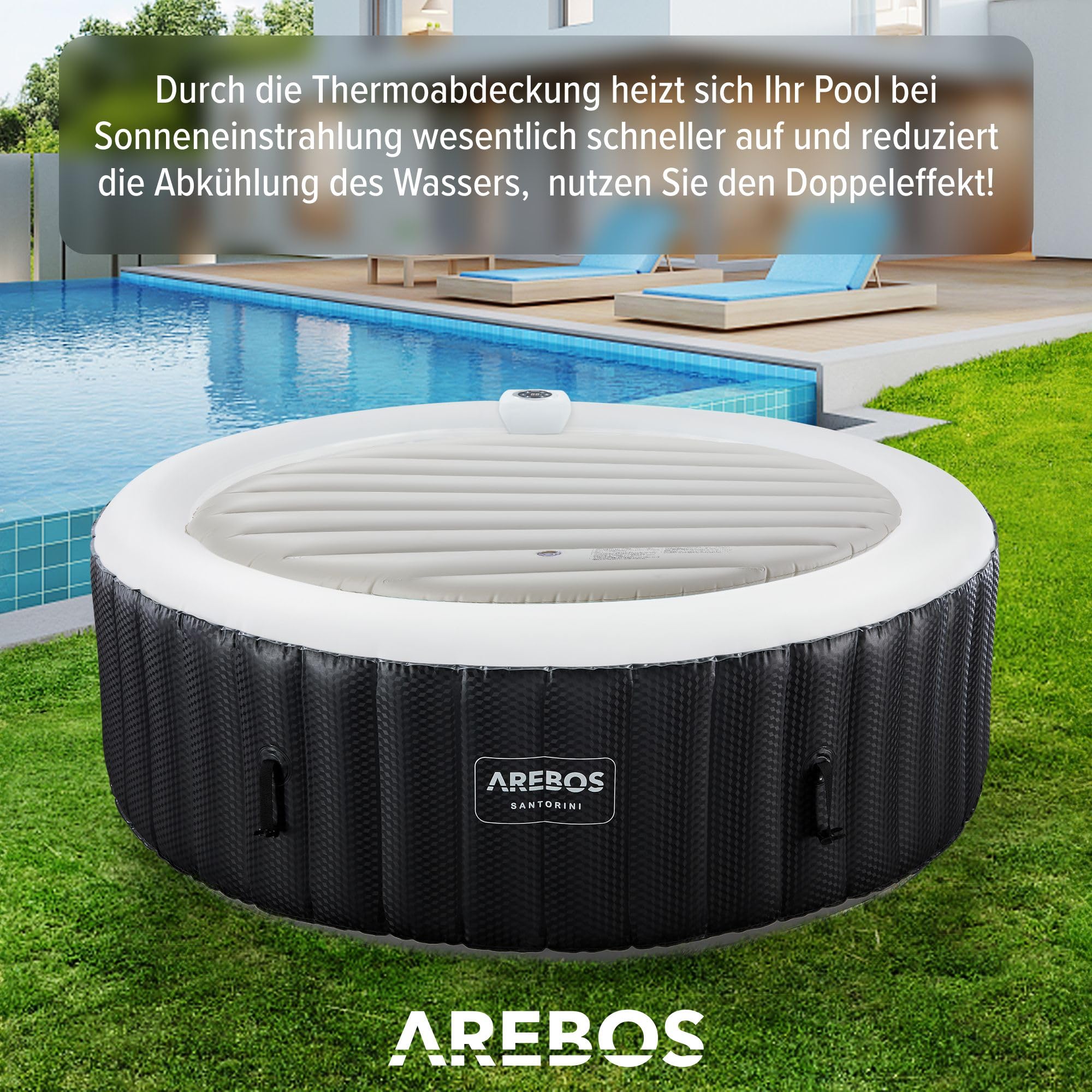 Arebos Thermoabdeckung Whirlpool | Ø 140 cm ungefüllt, Ø 130 cm aufgeblasen