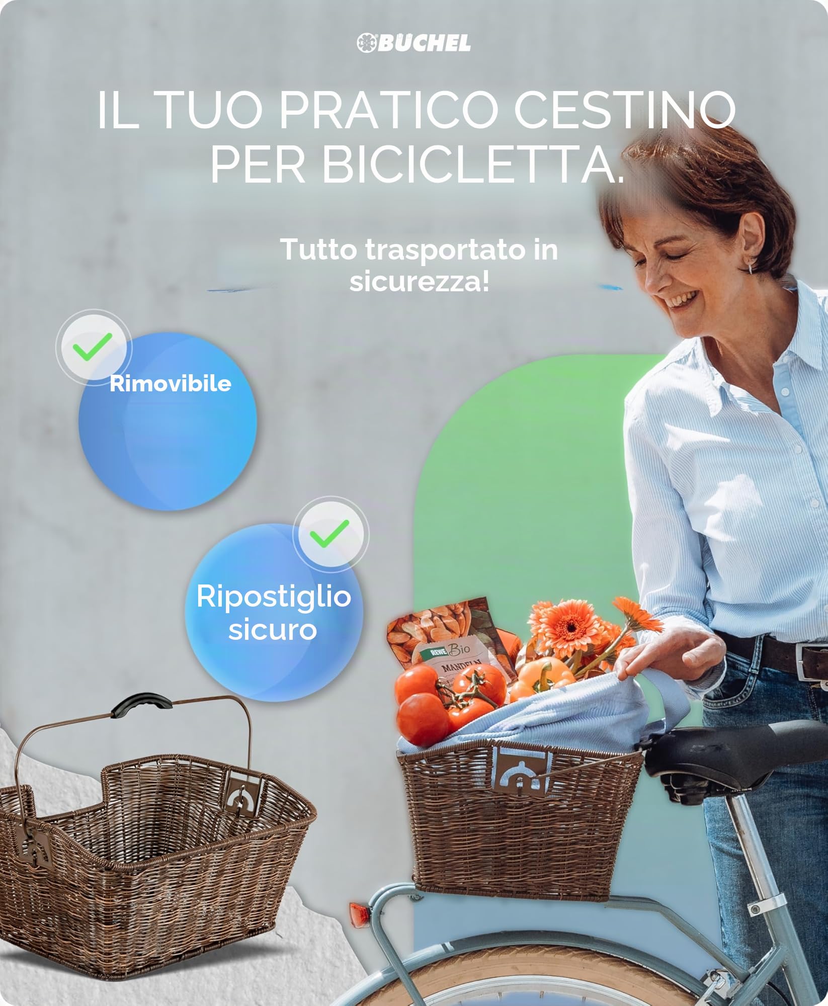 Büchel, Cestino Portapacchi per la Bicicletta, in pregiato polirattan, di Colore Marrone, 40504180