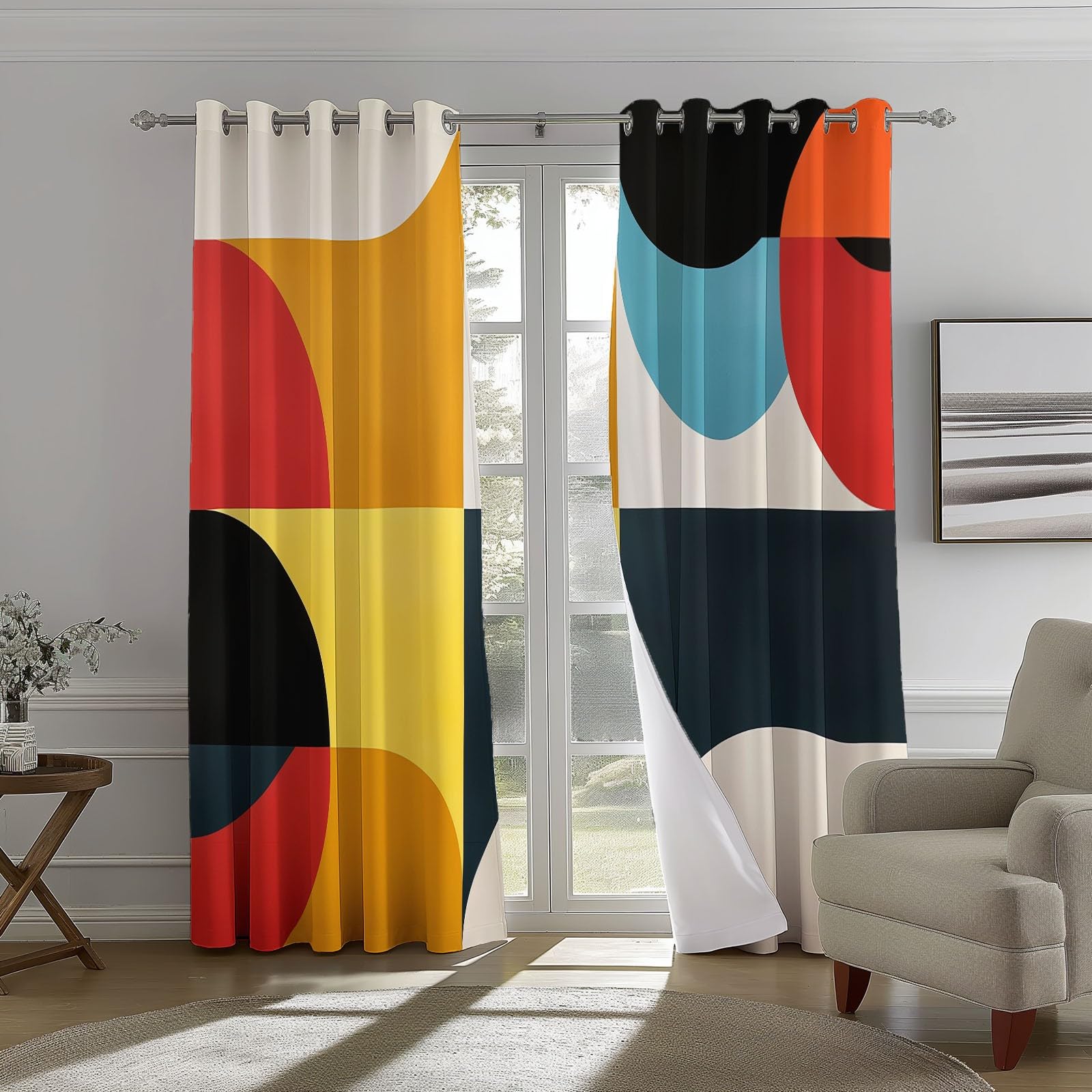 Rideaux Isolants 110L X 215H cm (2 Panneaux), Motifs Géométrie Simple, Tenture Opaque Gris Clair pour Grande Chambre Coloré