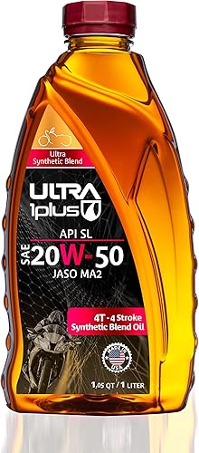 Ultra1Plus SAE 20W-50 Mezcla sintética 4T Aceite de motor API SL JASO MA2, cuarto de galón