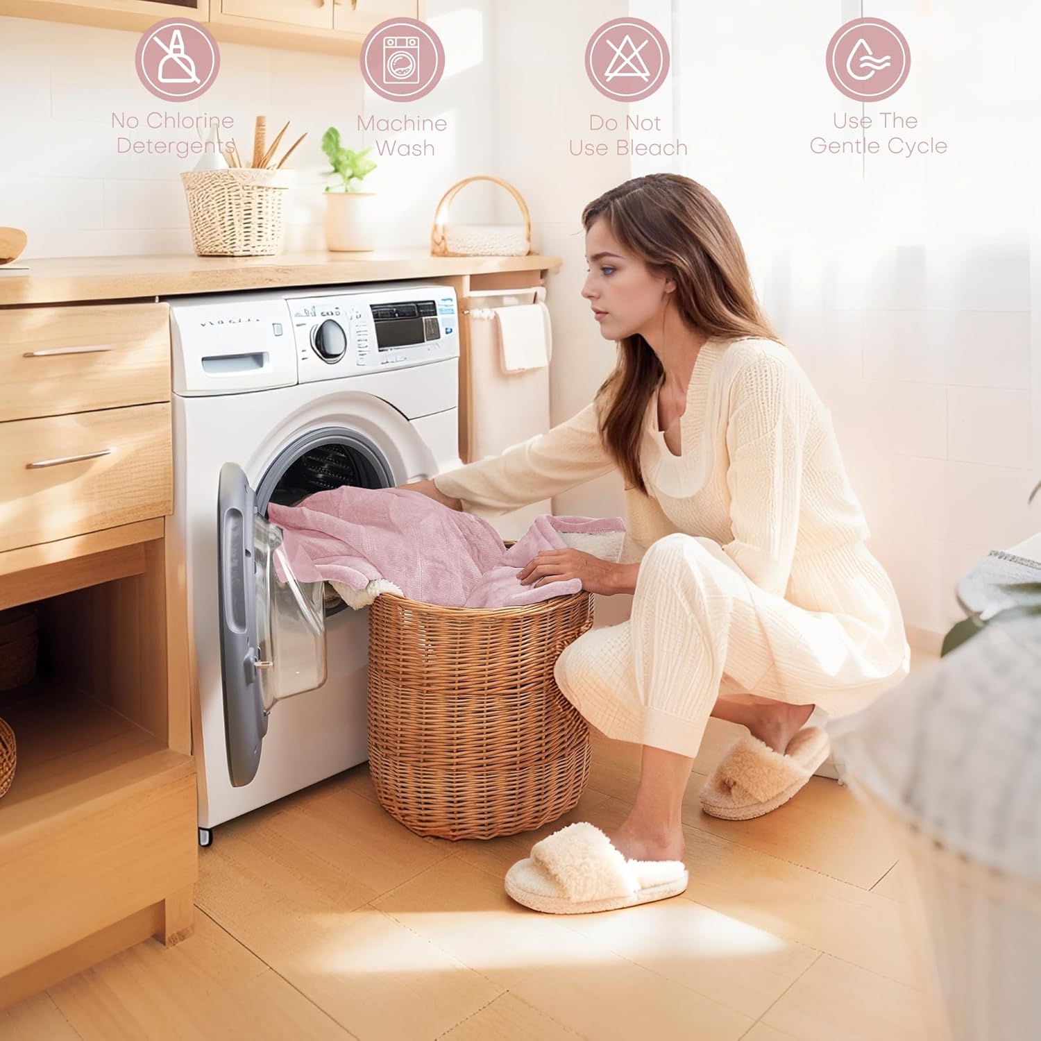 Electric Heated Blanket Throw Size 50"x60" - Flannel & Sherpa Fabric Dual-Sided, 6 Heat Settings & 3 Hours Auto Off, Soft & Cozy Warming Throw for Home, Office, or Bed, Machine Washable, Light Pink - Image 3