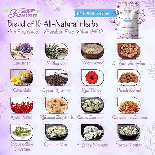 Miniatura 4 de Fivona Yoni - Kit de vapor 3 en 1 paquete de asiento de vapor expandible para bolsa de almacenamiento de inodoro y mezcla de hierbas de luna azul