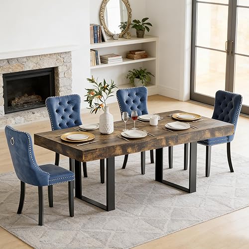 Miniatura 10 de Goujxcy Juego de mesa de comedor extensible de 7 piezas para 6, 63-78 pulgadas, juego de mesa de cocina marrón rústico con 6 sillas grises copetudas