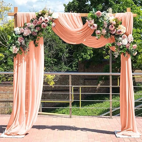 FUHSY Cortinas de tela de gasa rosa melocotón para arco de boda, cortinas de tela de gasa de 20 pies, 1 panel, cortinas transparentes para arco de