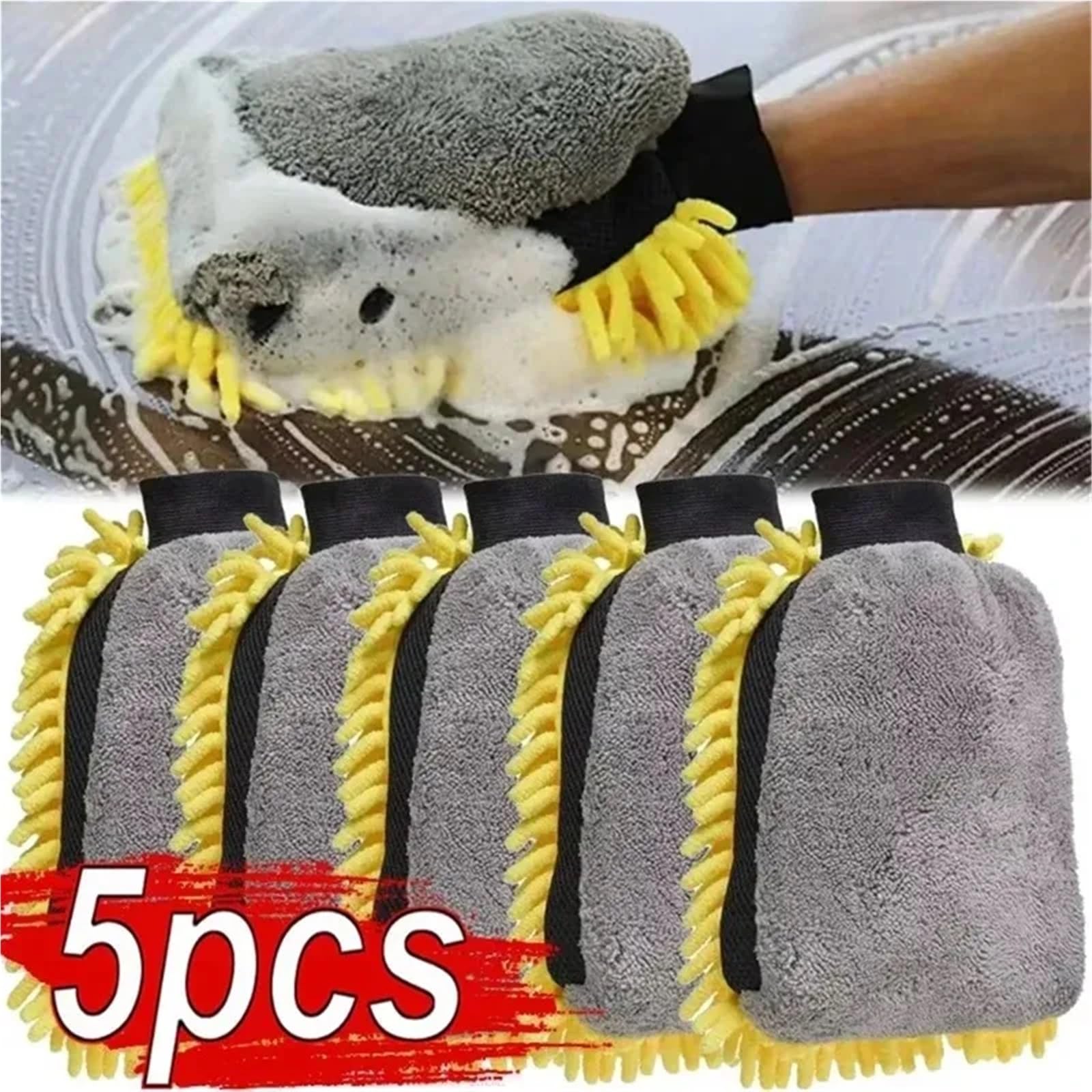 Guante para Lavar El Coche Guantes For Lavado De Coches, Manopla Limpieza Microfibra Resistente Al Agua, Cepillo For Detalles, Guante Doble Cara For El Cuidado del Coche, 1/5 Uds